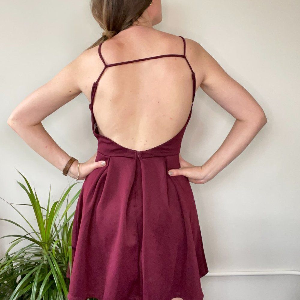 B Darlin Embroidered Maroon Low Back Mini Dress 5/6 - Picture 2 of 7